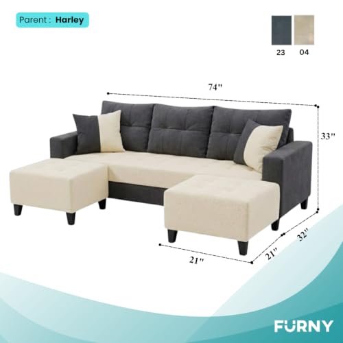 Image of SLEEPIFY Harlon Velvet-Suede Fabric 3 Seater Sofa Set with 2 Ottoman (Dark Gray - Cream) | Comfortable & Spacious Seating | Modern Sofa Set for Living Room | Soft Touch Upholstery