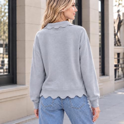 SdGgsgv Womens Mock Neck Sweatshirt Scalloped Y2k Henley Polo Sweatshirt - image 2
