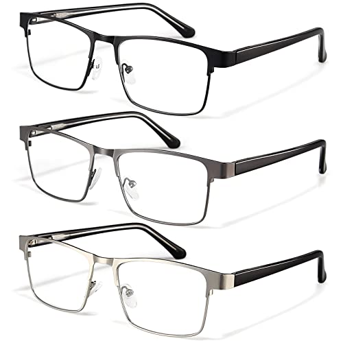IBOANN 3 Pack Computer Blue Light Glasses Men - RectangleÂ  Metal Frame For Women - Blocking Gaming UV400 Ray