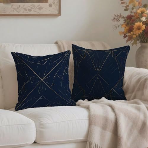 Housse de coussin imperméable 55x55 bleu géométrique double face - 4