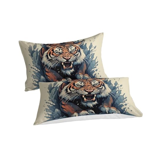 Housse de couette tigre 3 pièces lit simple microfibre 3D