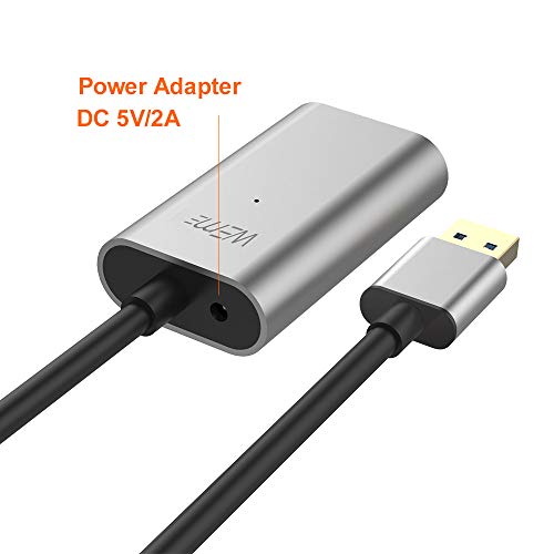 WEme USB 3.0 Active Extension Cable, 32 Feet 10 Meter USB 3.0 Extender Cord for Oculus VR, Xbox 360 Kinect, PlayStation with 5V2A Power Adapter, Aluminum