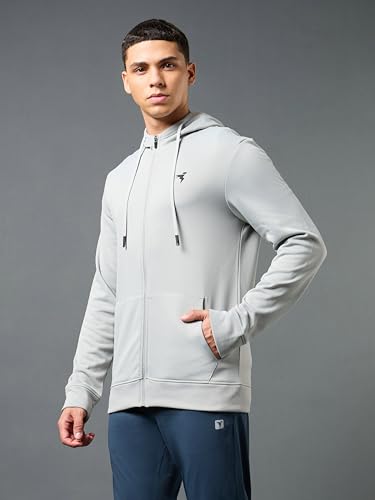 Image of TECHNOSPORT Mens Fleece Slim Fit Solid Regular Fit Hooded Jacket with Techno Warm+, Fast Dry for Winter Use