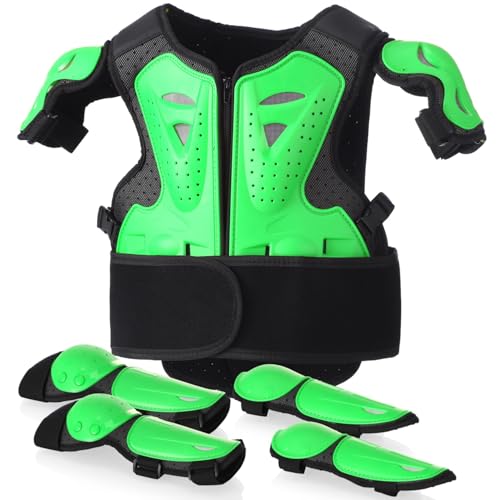 Protection Moto Enfant avec Pare Pierre Moto Cross, Gilet de Protection Réglable avec Genouillères et Coudières, Équipement Moto Cross Enfant pour Dirt...