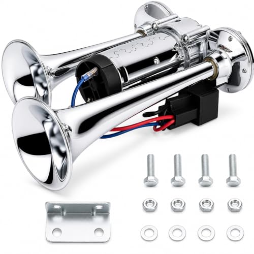 600DB Super Loud Dual Electric Air Horns Kit for Vehicles - With Compressor, Applicable for Cars, SUVs, Trucks, Boats (Sliver)