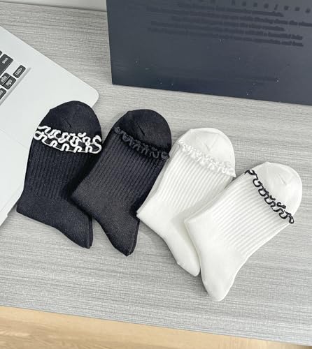 Ruffle Ankle Socks for Women Size 5-9, Frilly Crew Breathable Cotton Trun-cuff Casual Calf Quarter Shoes Sock4