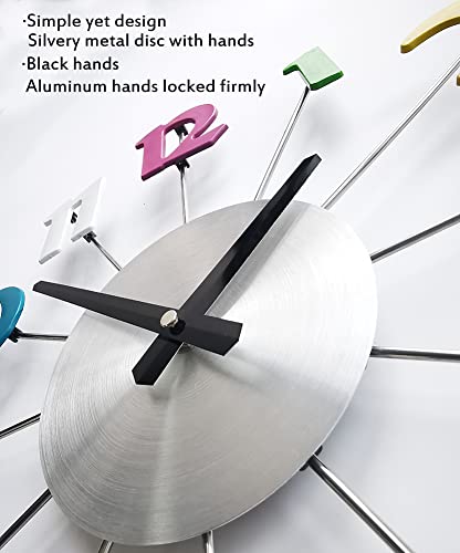 15 Inches Colored Numeral Wall Clock For Living Room Decor,Battery Operated,Silent,Modern Sunburst Numbers Round Clock For Bedroom Offiece #TOP2