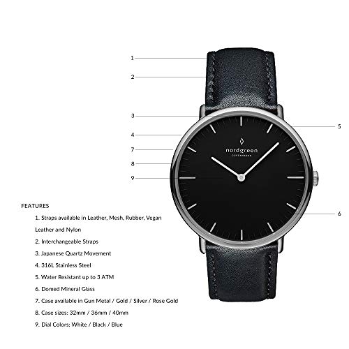 Image of Nordgreen Native Scandinavian Silver Unisex Analog Watch with Black Dial and Strap 15102