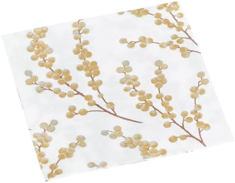 Entertaining with Caspari Berry Branches Paper Cocktail Napkin, White and Gold, Box of 40