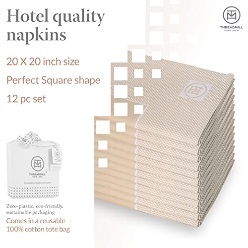 Threadmill Ecru Cloth Napkins Set Of 12 Cotton, Reusable 20 X 20 Inch Napkins Cloth Washable, Dinner Napkins Perfect For Wedding, Parties, Cocktails, Fall, Thanksgiving, Christmas With Free Tote #TOP1