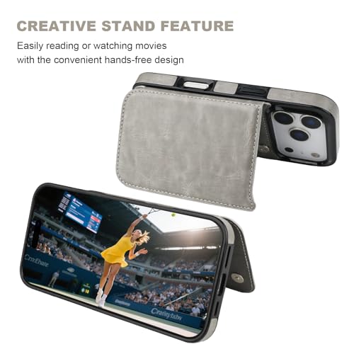 ONETOP Compatible with iPhone 17 Pro Wallet Case with Card Holder, PU Leather Kickstand Card Slots Case, Double Magnetic Clasp and Durable Shockproof Cover 6.3 Inch (Gray) by ONETOP - Used condition - Image 5