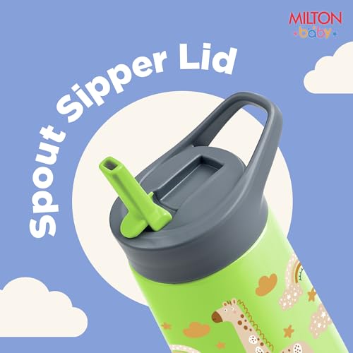 Image of Milton Baby Spout Sipper,No-Spill Design,BPA-Free,Food-Grade Material,Microwave-Sterilizer Safe,Easy-Grip,Smooth Open-Close Action,Lightweight,Ideal sipper water bottle for kids 12+Month, 420 ml,Green