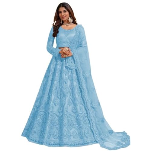 Image of ZAALIMA FASHION Women's Semi Stitched satin blend Lehenga Choli with Embroidered Pattern Unstitched Blouse and Dupatta Set | Women's Lehenga Cholis