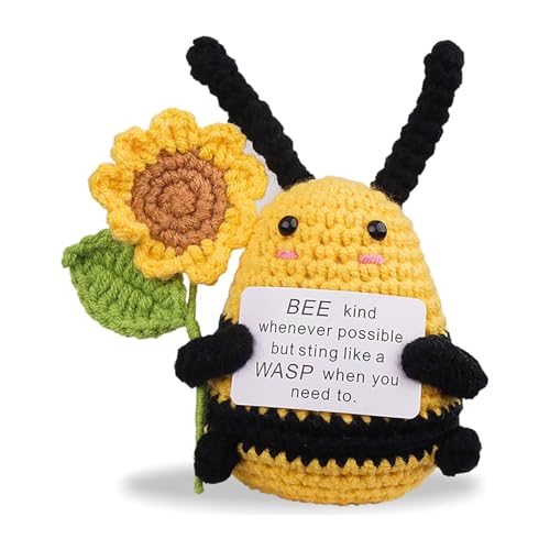 JinyunDengtu Appreciation Gift - Handmade Crochet Plushie with Positive Sign, Cute Desk Decor & Stress Relief Pick-Me-Up, Thinking of You Gifts for Friends, Coworkers, Women, Men, Farewell & Birthday