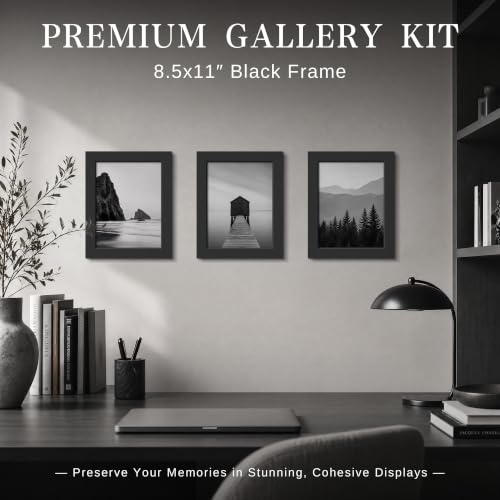 Image of VCK 8.5x11 Picture Frame Set of 9, Black Wood 8.5 x 11 Photo Frames for Wall Mounting Horizontally & Vertically