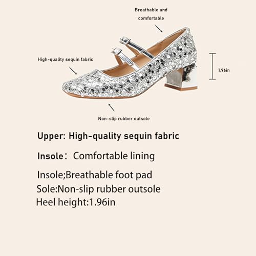 Women's Sequined Chunky Heel Mary Jane Shoes Elegant Round Toe Double Straps Shiny Dating Party Wedding Formal Pumps3