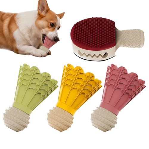 犬用おやつおもちゃ,バドミントン形状 ペット用品 ベル付き - 子犬用かじりおもちゃ,遊びとトレーニング用 退屈を軽減 チーズキューブ ミートスティック ヨーグルト パパヤピューレ 室内 旅行 プール 公園 庭用