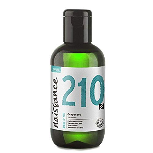 Naissance Organic Grapeseed Oil 3.4 fl oz / 100ml - Pure, Natural, UK Certified Organic, Cold Pressed, Vegan, Hexane Free, No GMO - Natural Moisturizer and Conditioner for Hair and Skin