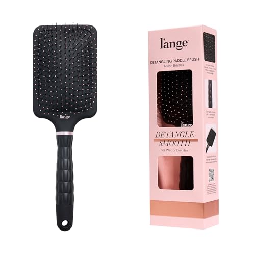 LANGE HAIR Detangling Paddle Brush | Gentle Nylon Bristles for Wet & Dry Hair | Smooth Detangling & Scalp Massage | Lightweight Non-Slip Handle | Works for All Hair Types (Black)