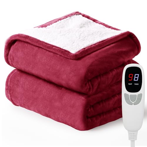 EDENLUNE Heated Throw Blanket Electric Blanket 50x60 Heating Blanket with 9 Heating Levels 10 Timer Modes Auto-Off Fast Heating Overheat Protection ETL Certified Machine Washable Gift