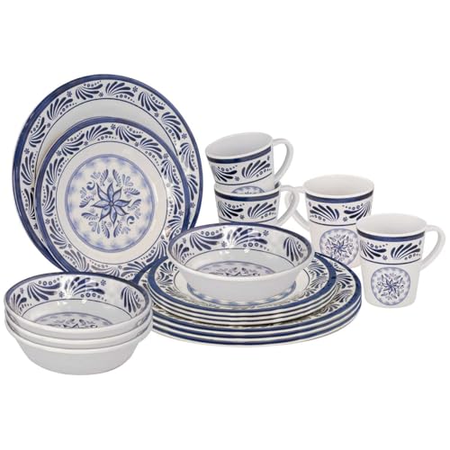 Bo-Camp - Vajilla - Holandesa Antigua - 16 Piezas - Azul/Blanco