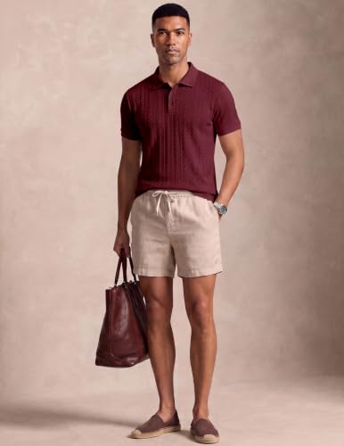 Image of JMIERR Men's Cable Knit Polo Shirts Elasticity Short Sleeve | Men's cable knit polo shirt with elasticity, machine wash, short sleeve, breathable textured knit for spring summer