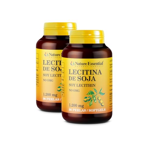 Nature Essential | Lecitina de Soja 1200 mg | 2 Unidades | 90 Perlas | Fortalece el Sistema Cardiovascular | Ayuda en la Digestión de las Grasas | Rico en Fosfolípidos | Hepatoprotector | No-GMO