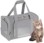 Cat Carrier Bag, Dog Travel Carriers, Airline Approved Soft-Sided Pet Carrier for Small Medium Cats and Small Dogs, Portable Carrier with 4 Open Doors and 3 Mesh Windows, Grey, Collapsible