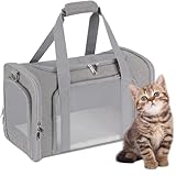 ORYEDA Cat Carrier Bag, Dog Travel Carriers, Airline Approved Soft-Sided Pet Carrier for Small Medium Cats and Small Dogs, Portable Carrier with 4 Open Doors and 3 Mesh Windows, Grey, Collapsible