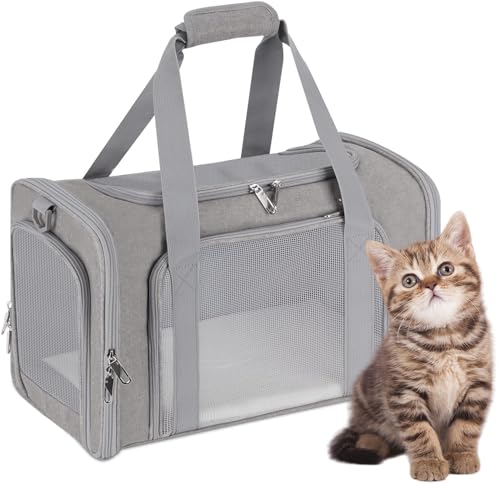 ORYEDA - ORYEDA Cat Carrier Bag, Dog Travel Carriers, Airline Approved Soft-Sided Pet Carrier for Small Medium Cats and Small Dogs, Portable Carrier with 4 Open Doors and 3 Mesh Windows, Grey, Collapsible
