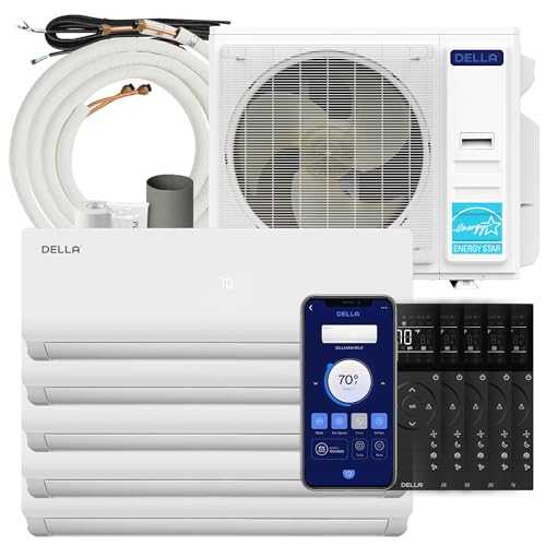 Della 45K BTU ODU Multi Zone AC Five 5 Zone (9K 9K 9K 12K 12K) Mini Split 19 SEER2 208-230V Cools Up to 2300 Sq.Ft, Works with Alexa and Wifi,Energy Efficient, Pre-Charged Heat Pump,16ft Kits