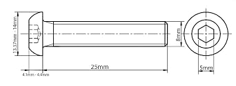 M8 (8mm x 25mm) Button Head Screws Allen Socket Bolts A2 Stainless Steel Screws (Pack of 20) - F01B 8x25_20