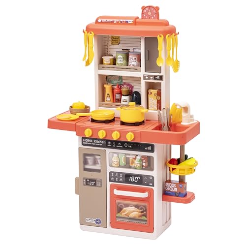 Baroni Toys Cocina de Juguete Interactiva con Sonidos Reales, Cocina con Horno, Cocina, Microondas, Congelador y Lavabo, 47 Accesorios Incluidos, Juego de Cocina para Niños de 3 a 7 Años, Altura 78 cm