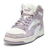 PUMA Women's Rebound Layup Mid Shoes, Feather Gray/Plum Jam/Warm White, 9