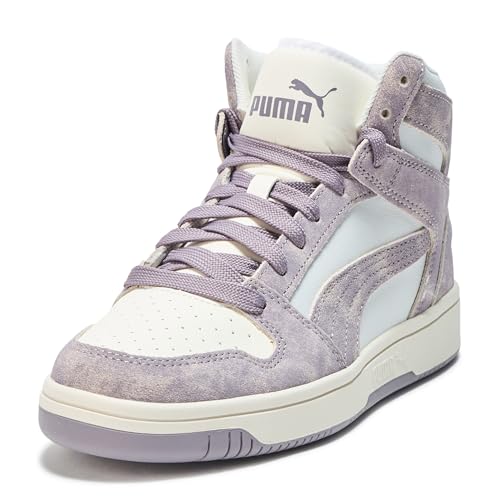 PUMA Women's Rebound Layup Mid Shoes, Feather Gray/Plum Jam/Warm White, 10