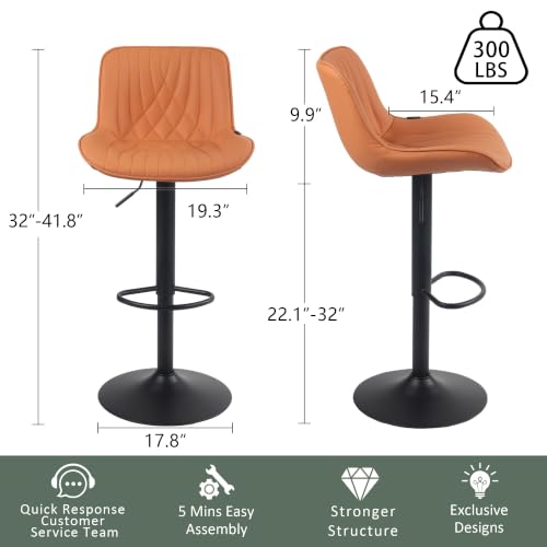 Butacos de Barra Ajustables Giratorios Rowill, Set de 2 Unidades en Cuero Sintético, con Apoyo para Pies y Espaldar, Color Camel miniatura 2