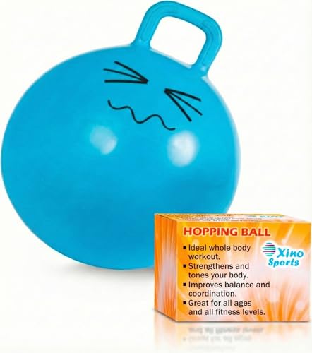 Xino Sports Hopping Ball for Kids, Teens & Adults - Fun Bouncy Ball with Handle, Durable and Safe Hopper, Indoor and Outdoor Toy for Jumping & Exercise (Blue, 22 Inch Diameter)