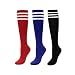 Produktbild CHIC DIARY Kniestrümpfe Damen Mädchen Fußball Sport Socken College Cheerleader Kostüm Strümpfe Cosplay Streifen Strumpf, 3 Paar(rot+blau+schwarz), Einheitsgröße