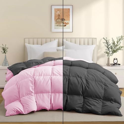 Image of Luxurious Comfort 600 GSM Winter Comforter Double Bed Size 90 inchX100 inch - 600 GSM Microfiber Super Soft Fluffy for Winter Comforter /Rajai /Duvet /Blanket Double Bed - Baby Pink /Dark Gray Color