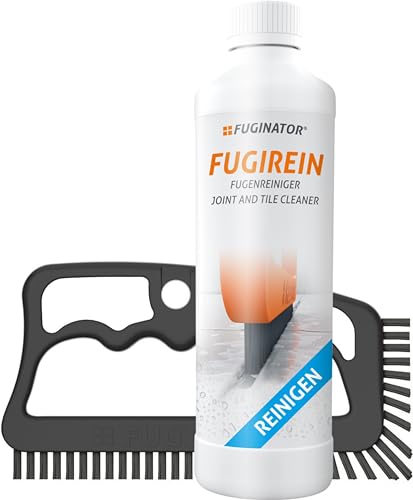 FUGINATOR® Fugenbürste grau/grau inkl. Fugenreiniger 250 ml - Fugenreinigungsset - Bürste zur Fugenreinigung in Bad, Küche und Haushalt