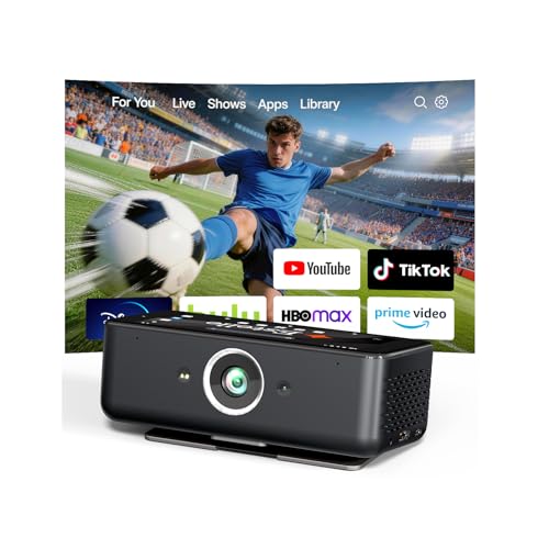 Videoprojecteur 4K avec 64 Go de Stockage, Batterie intégrée, Android 12, Smart Projecteur Video Portable Auto Focus/Keystone, Téléchargement d’Applications, Pivotant à 90° - Noir