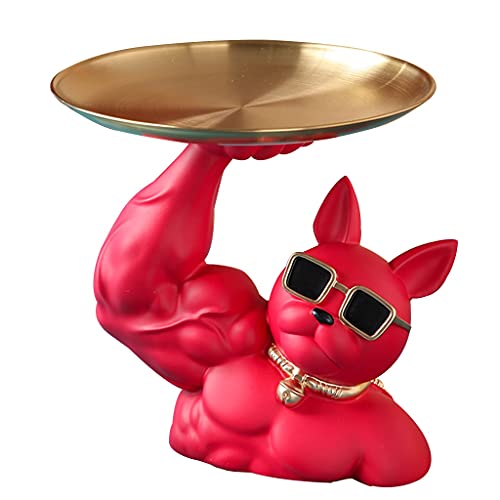 Tablett Skulptur Deko Süssigkeiten Schale Modern, Harz Bulldogge Figur Aufbewahrungsfach Münzbank Eingang Schlüssel Snack Halter Moderne Kunst Statue Home Desktop Ornament Dekoration (groß) Cover