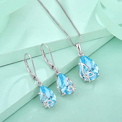 Blaniy Teardrop Dangle Drop Earrings For Women 925 Sterling Silver Aquamarine March Birthstone Earrings Butterfly Leverback Earrings Jewelry Gifts For Mom Wife Girls Her #TOP5