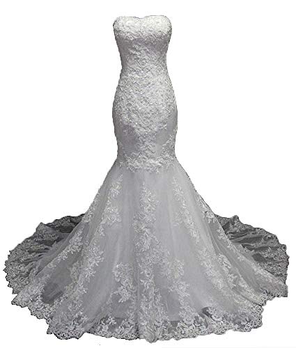 Robe de mariée sirène en dentelle vintage avec traîne chapelle