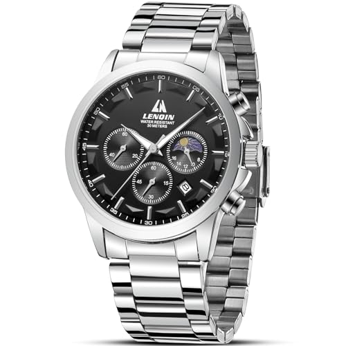 LN LENQIN Herren Uhr Uhren Herren Chronograph Edelstahl Wasserdicht für Männer Analog Quarz Armbanduhren Business Arbeit Kleid Uhr Geschenke