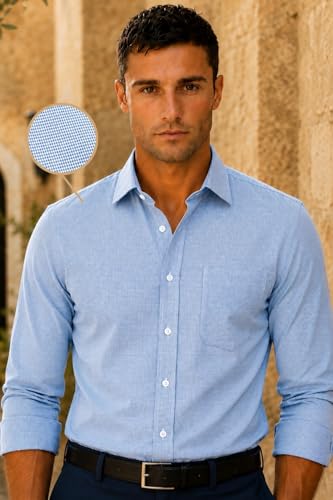Image of Louis Philippe Men's Slim Fit Easy to Iron Everyday wear Premium Cotton Full Sleeve Checks Formal Shirt
