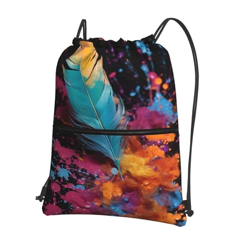 Drawstring Backpack Water Resistant String Bag Feathers Floating Sports Sackpack Gym Sack for Men Women