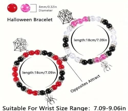 Image of Spider-Man Inspired Couple Bracelets 2pcs - Magnetic Attraction Heart Charm, Glass Beads, Spider Pendant, Marvel Theme Party Accessory, Valentine's Day Gift, Suitable for All Seasons