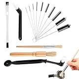 SOGHO 15-teiliges Reinigungsset Kaffeevollautomat, Barista Pinsel, Kaffee Pinsel, Reinigungsbürste, Schwarz, Schweineborsten, Holzgriff