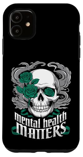 Gothic Skull Mental Health Awareness Green Roses Carcasa para iPhone 11
